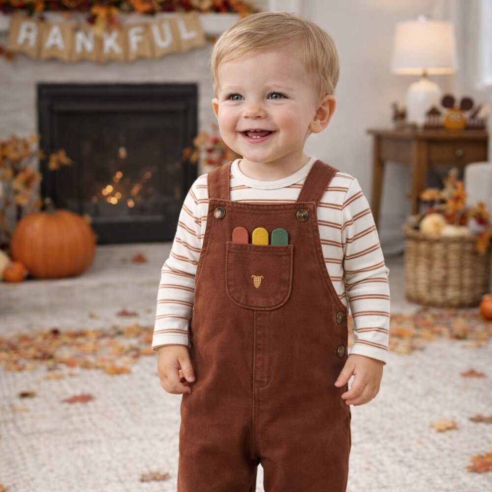 NWT Carter’s Baby Boy Thanksgiving Outfit 24 Months Brown Overalls & Shirt Fall